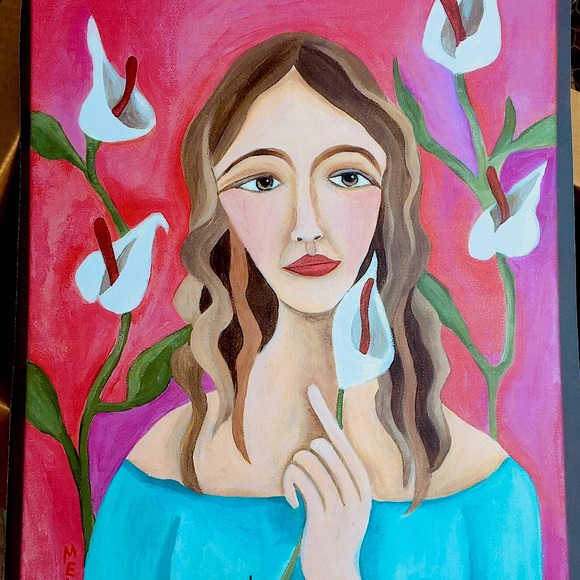 LARGE PRINT Girl with White Calla Lily - Picture 1 of 3